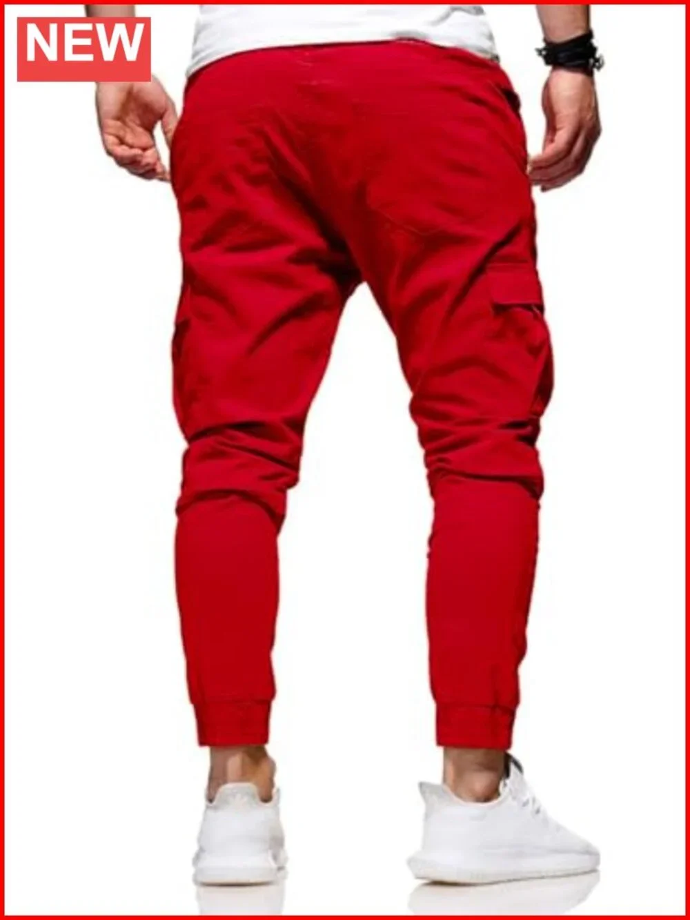 Slim Fit Cargo Pants with Drawstring Elastic Waist Casual Cotton for Men